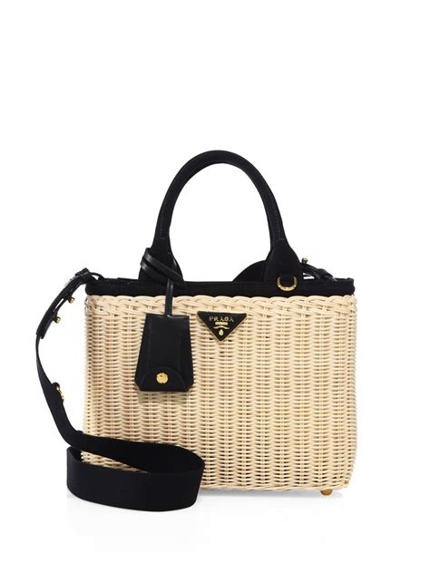 prada black canvas tote bag|prada wicker canvas tote.